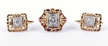 Set of Jewelry - gold, brilliant cut diamond - 1930